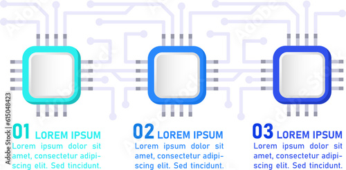 Advanced technologies infographic chart design template. High tech. Abstract vector infochart with blank copy spaces. Instructional graphics with 3 step sequence. Visual data presentation