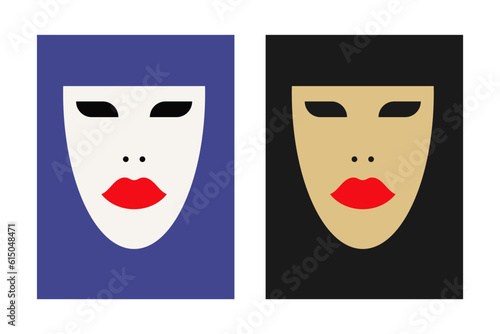 Beautiful Arabic Muslim woman face in hijab red lips minimal trendy art poster set vector flat