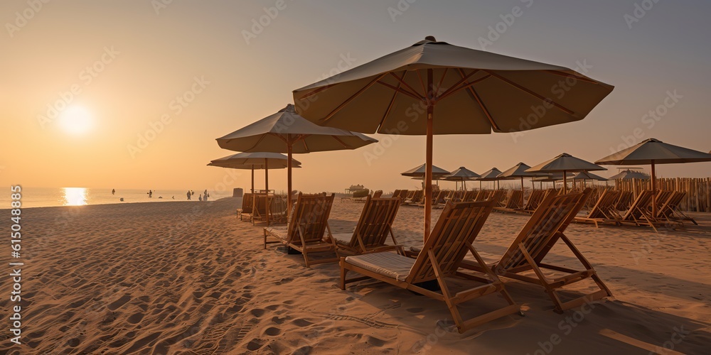 AI Generated. AI Generative. Dubai Maldives resort relax vacation trip adventure chill relax beach island resort lounges with umbrella at water line. Graphic Art AI Generated. AI Generative. Dubai Maldives resort relax vacation trip adventure chill relax beach island resort lounges with umbrella at water line. Graphic Art