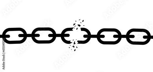 Torn, broken chain icon. The concept of freedom. Disconnected metal strong link of the chain. Liberation from slavery of imprisonment. Vector illustration	