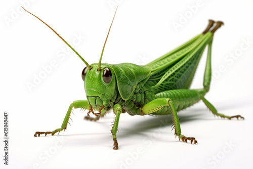 green grasshopper on white background.