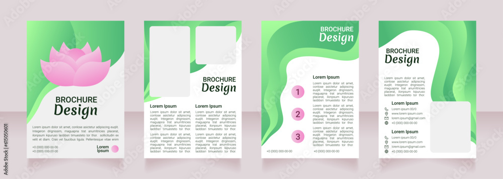 Mental care blank brochure design. Template set with copy space for text. Premade corporate reports collection. Editable 4 paper pages. Robot Medium, Light, Merienda Bold fonts useds