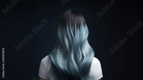 Colored hairs in ombre or balayage technic. Created with ai generative tools