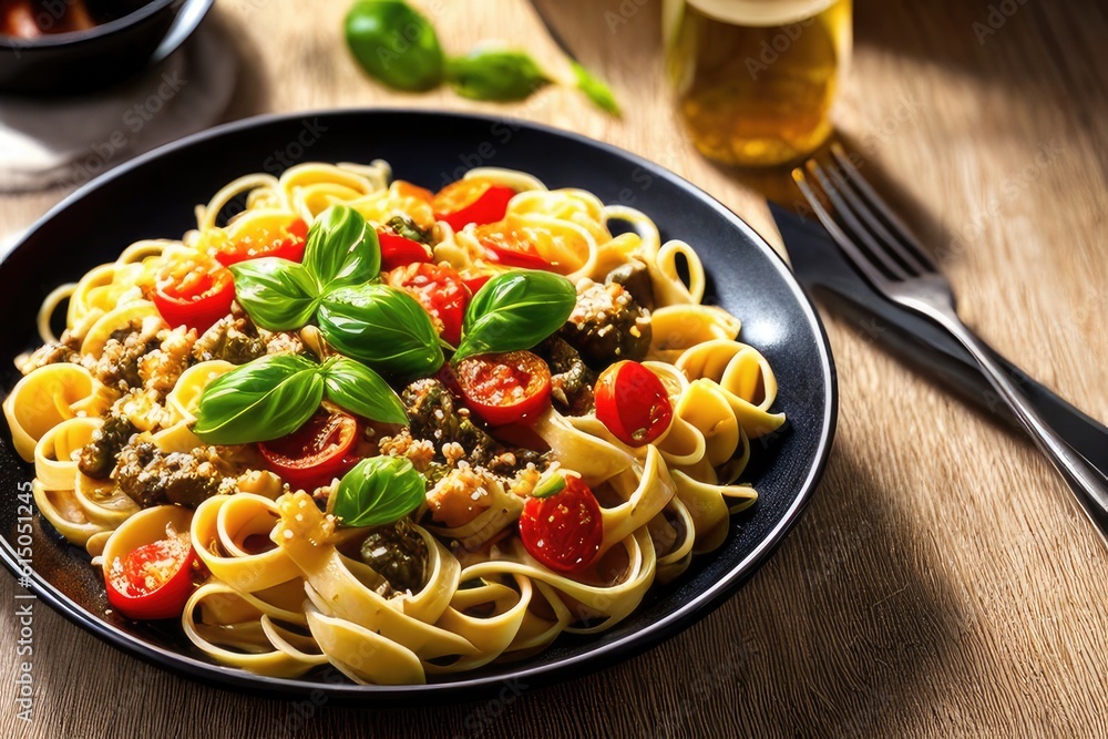 pasta with tomato sauce and basil, generative ai pasta with tomato sauce and basil, generative ai