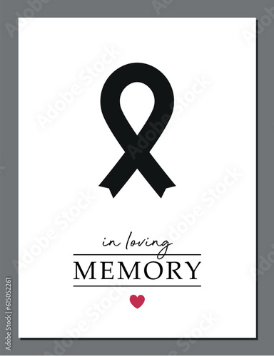 condolence card in loving memory with black ribbon vector illustration EPS10