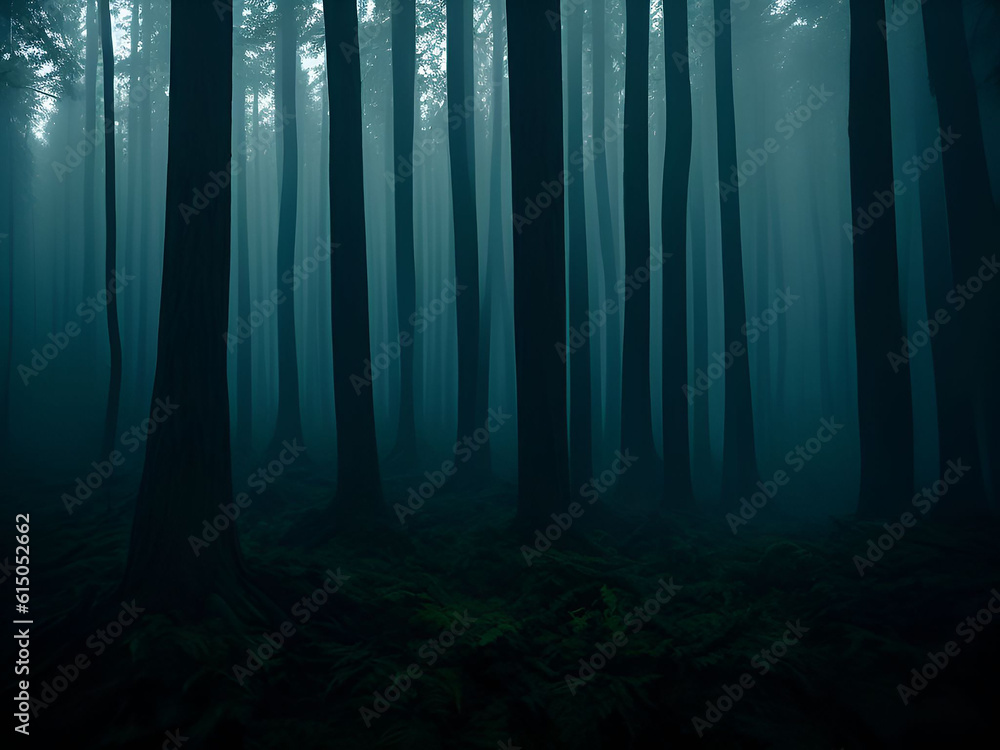 Dark mysterious forest for scary dark background. Generative ai Dark mysterious forest for scary dark background. Generative ai