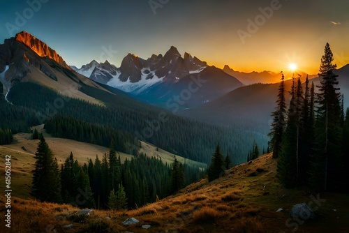 sunset in the mountains beautiful background AI Generated Image 