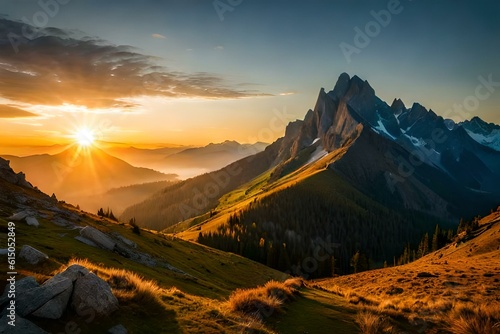 sunrise in the mountains beautiful background AI Generated Image 