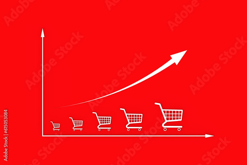 The schedule of price increases in the form of carts from the supermarket. Demand-driven price increase. Inflationary pressure. Cost surge. Horizontal image. 3D image. 3D rendering.