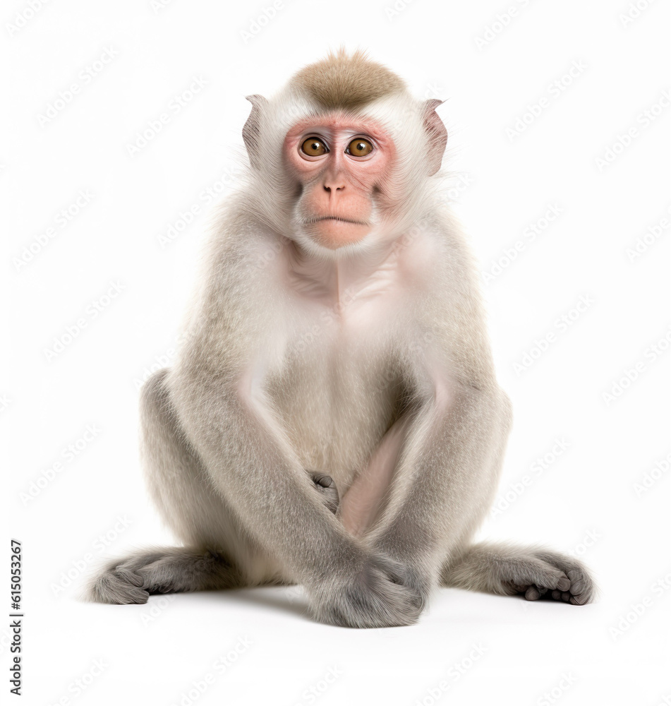 Funny monkey sitting generative AI illustration isolated on white background. Lovely animals concept Funny monkey sitting generative AI illustration isolated on white background. Lovely animals concept