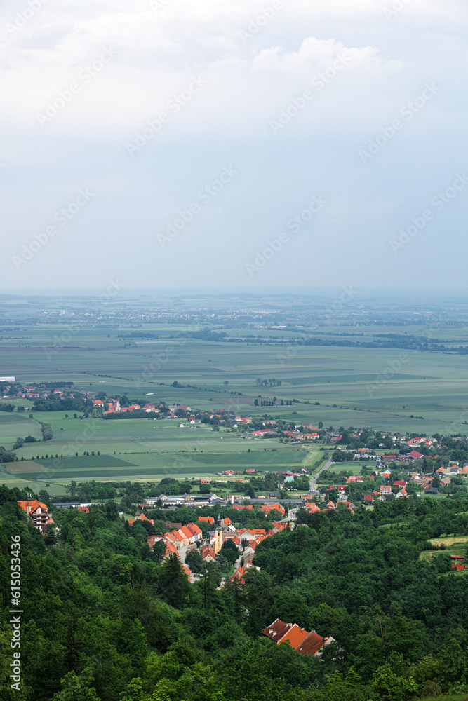 Aerial view of the city Srebrna Gora. The town of Srebrna Góra in the Owl Mountains, Dolnoslaskie Poland
