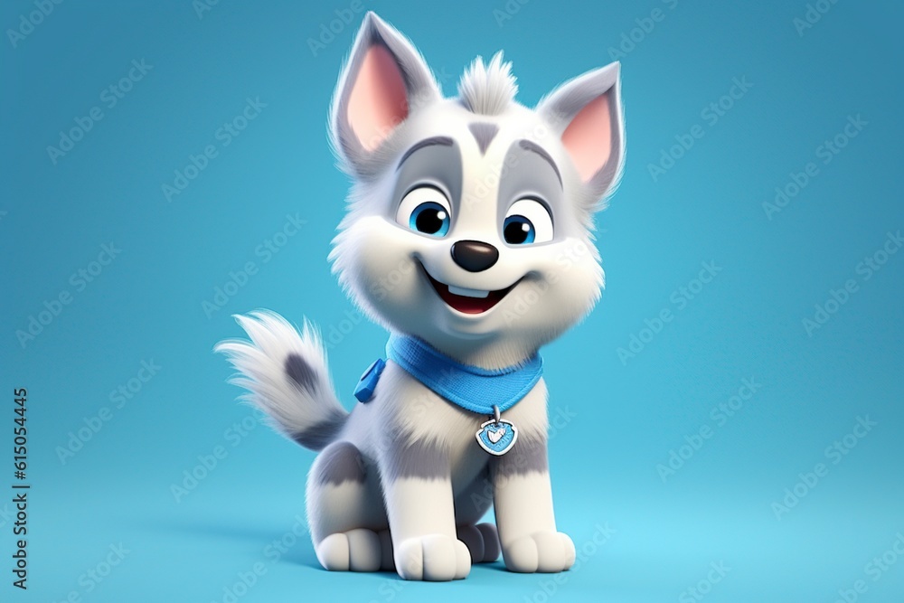 Fototapeta premium cartoon illustration, cute husky dog, ai generative