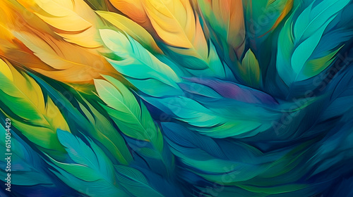 Wallpaper Mural Abstract background with feather pattern, gradients and texture, digital painting in blue, green and gold colours. Generative AI Torontodigital.ca