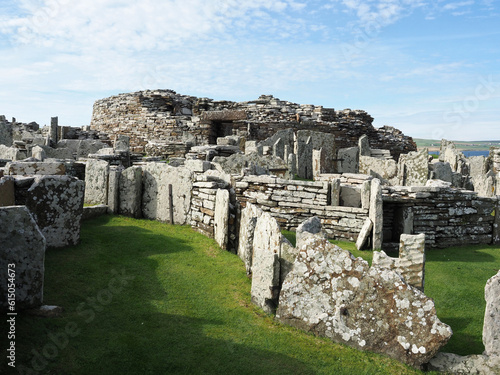 The Broch of Gurness. Iron age buildings. Aikerness Bay. Orkney Islands. Scotland