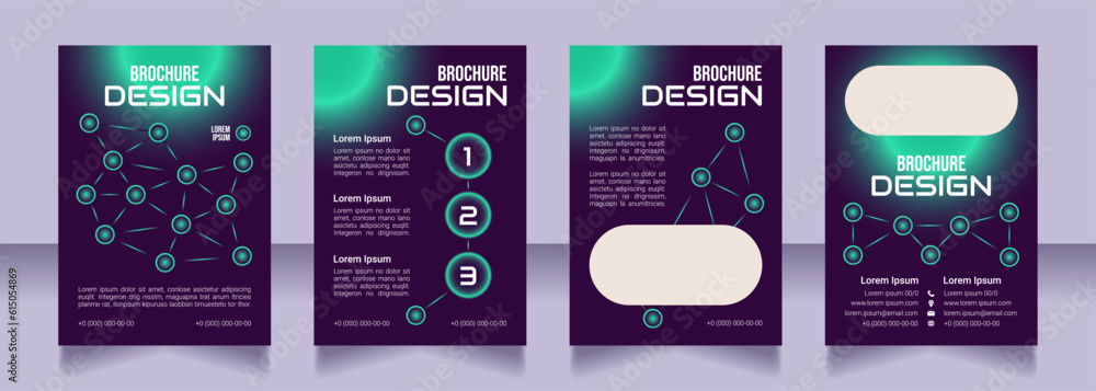 Programming courses blank brochure design. Template set with copy space for text. Premade corporate reports collection. Editable 4 paper pages. Bebas Neue, Audiowide, Roboto Light fonts used