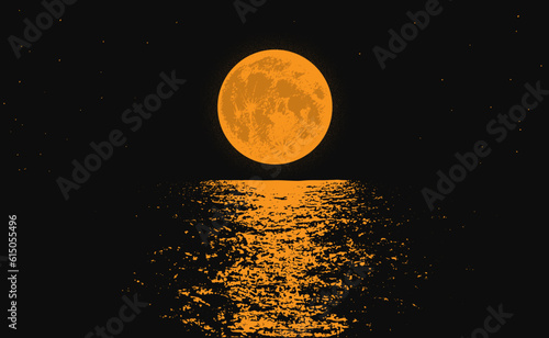 Orange full moon on the night sea © Galacticus