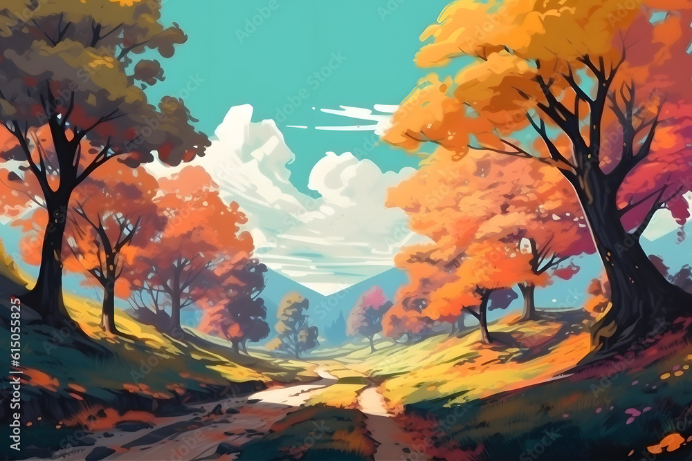 Beautiful animated scenery, background. Generative AI