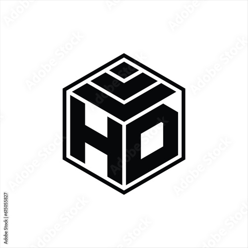 HD Logo monogram with hexagon geometric isolated outline design template