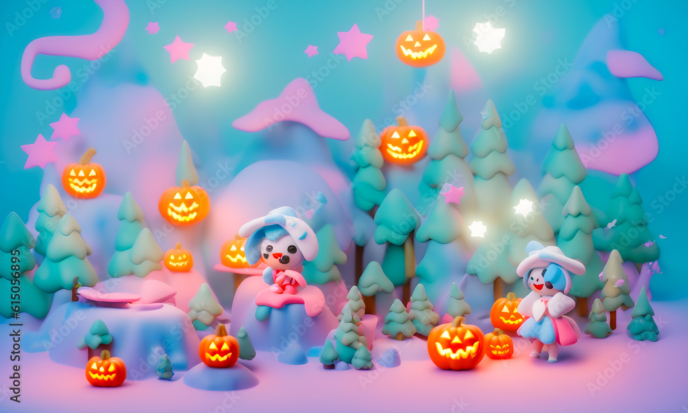 background image Pumpkins in pastel tone cute are celebrate the halloween festival 3d glowing. Happy Halloween pumpkins, cute ghost, trick fantasy fun party, Online, Generative AI, illustration. background image Pumpkins in pastel tone cute are celebrate the halloween festival 3d glowing. Happy Halloween pumpkins, cute ghost, trick fantasy fun party, Online, Generative AI, illustration.