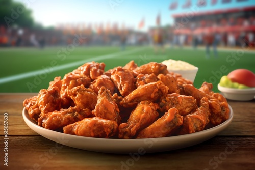 A platter of spicy Buffalo chicken wings