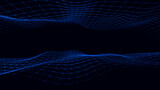 Vector blue double wave with motion dots and lines. Abstract digital background. Concept connection big data. Futuristic technology backdrop.