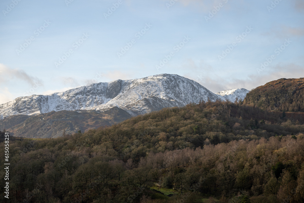 Snow covered fells around the Langdale Valley, English Lake District