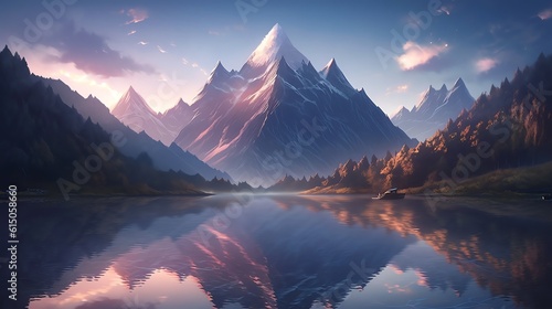 An array of majestic mountain peaks mirrored © busra