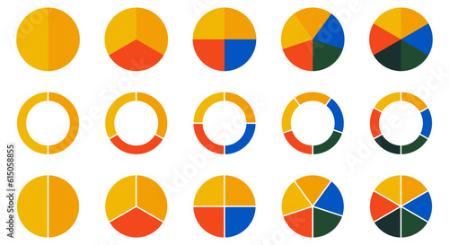 Circle pie chart icons. Colorful diagram with 10 sections. Vector illustration isolated on white background