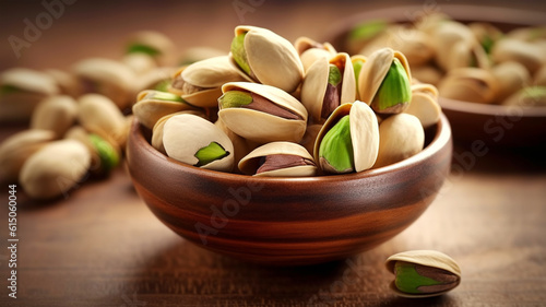Delicious pistachios on a plate, healthy food concept, for farmers' market displays