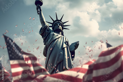 Fototapeta 4th July Statue of Liberty with USA Flag, 4th July celebration, Statue of libert