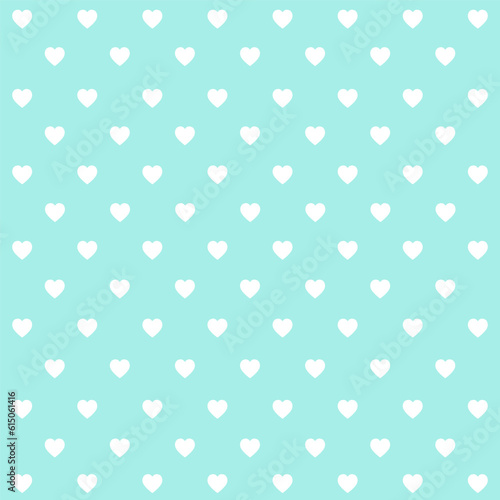 White hearts seamless pattern on green background. vector hand drawn illustration.