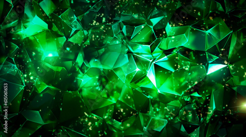 Green emerald background with shining elements. Neural network. Generative AI