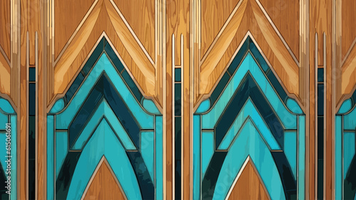 Vector Art Deco parquet panel with a wood texture and, turquoise and azure inlays background wallpaper.