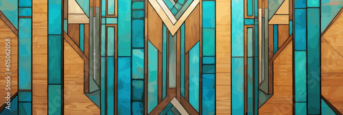 Vector Art Deco parquet panel with a wood texture and, turquoise and azure inlays background wallpaper.