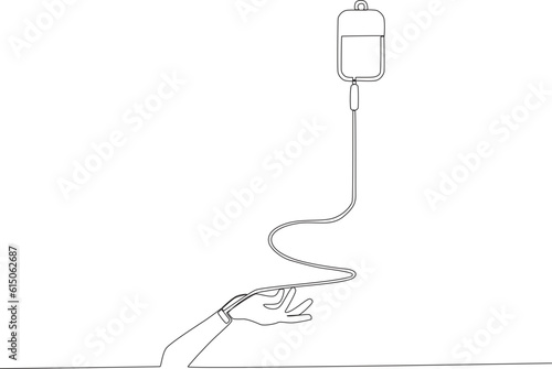 Single continuous line drawing hand is donating blood. blood donor day concept