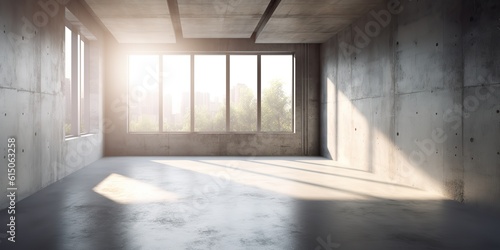 AI Generated. AI Generative. Empty concrete cement architecture room grey color. Gym yoga dance studion. Graphic Art © AkimD