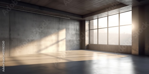 AI Generated. AI Generative. Empty concrete cement architecture room grey color. Gym yoga dance studion. Graphic Art