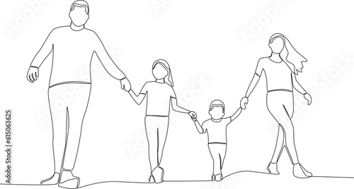 Single continuous line drawing child and parents walk together. Global Day Parent Concept