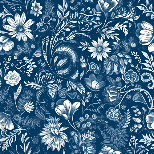 Floral pattern. Seamless pattern with decorative flowers and plants. AI generated © tynza