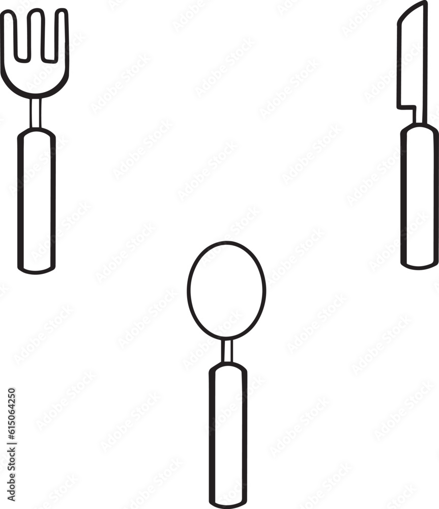 fork spoon and knife, icon set Hand drawn Outline Simple vector illustration fork spoon and knife, icon set Hand drawn Outline Simple vector illustration