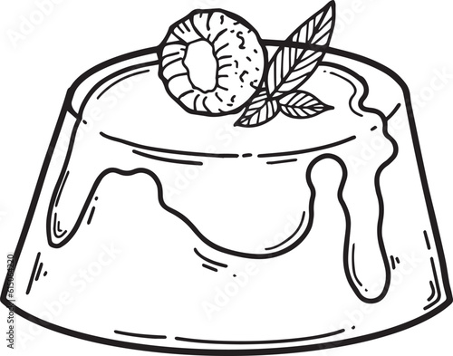 Panna cotta sweet Strawberry Sauce icon Hand drawn Outline Simple vector illustration 