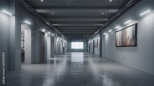 Modern white empty hall. Generative AI © PIRMYN