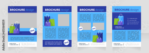 Shopping for clothes online blank brochure design. Template set with copy space for text. Premade corporate reports collection. Editable 4 paper pages. Ubuntu Bold, Raleway Regular fonts used