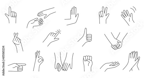 Line hand gestures set. Vector icons in a cute hand drawn style. Perfect for logo or emoji