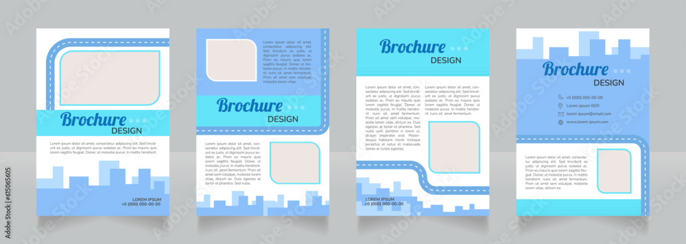 Carbon neutral fuels blue blank brochure design. Template set with copy space for text. Premade corporate reports collection. Editable 4 pages. Lobster Regular, Nunito SemiBold, Light fonts used
