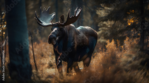Bull moose in the boreal forest. Generative AI © PIRMYN