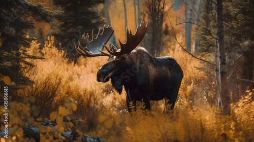 Bull moose in the boreal forest. Generative AI © PIRMYN