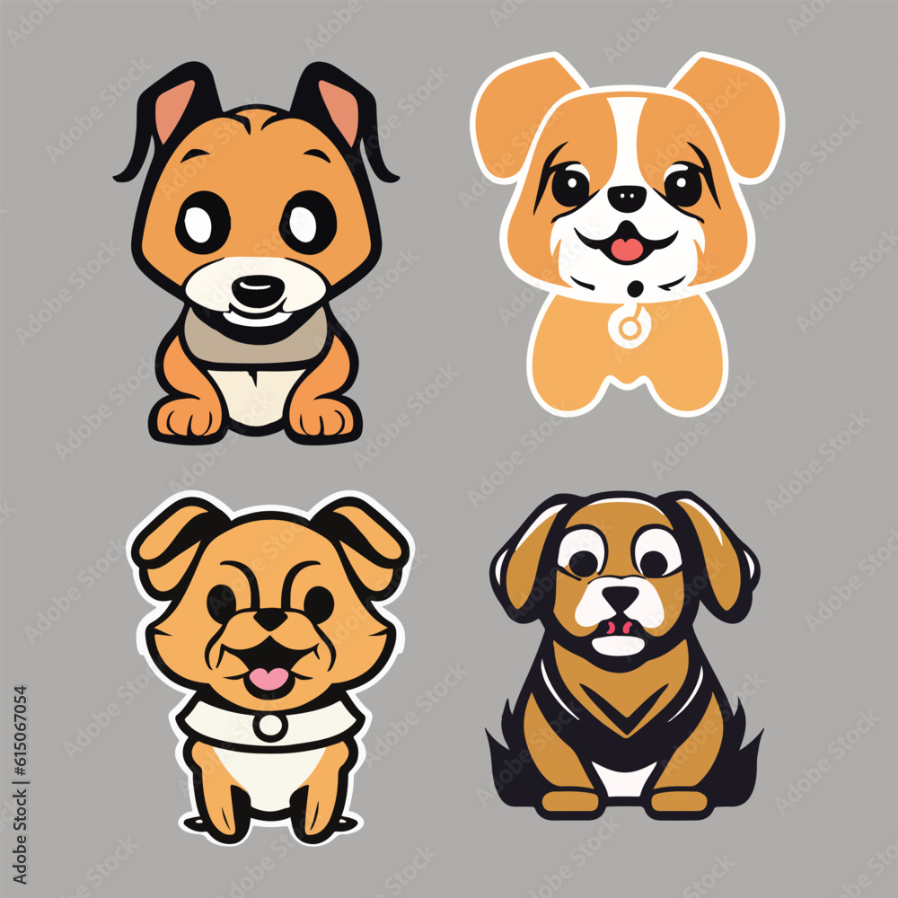 Fototapeta premium A cute happy mascot dog set logo vector art simple flat design.