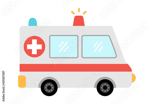 Vector ambulance car. Funny emergency transportation for kids. Cute hospital vehicle clip art. Special transport icon isolated on white background.