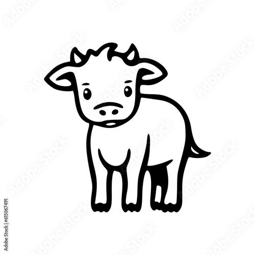 Standing cow black outlines monochrome vector illustration